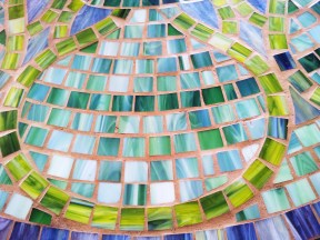 one of the nicest table tops i've seen, simple mosaic using tiles of different shades of green